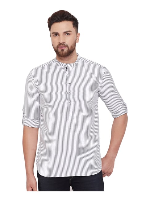 Even White Cotton Regular Fit Striped Short Kurta