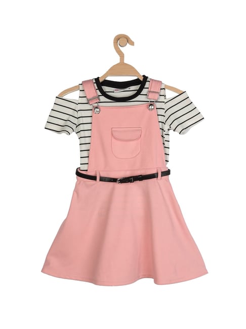 Peppermint Kids Pink Striped Dungaree Dress, Top With Belt