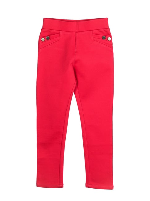 Peppermint Kids Red Solid Jeggings