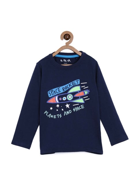 Buy Kids Navy Cotton Printed T-Shirt for Boys Clothing