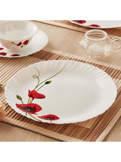 Larah by Borosil Red Carnation 27 Piece Opalware Dinner Set-picture-12