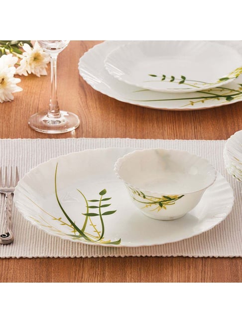 Buy Larah by Borosil Green Herbs 12 Piece Opalware Dinner Set at