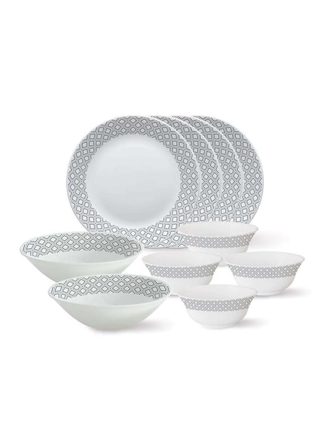 Buy Larah by Borosil Tiara Series Cone Black Grey 10 Piece Opalware Dinner Set Online at Best 