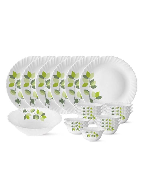 Larah by Borosil Silk Series Green Leaves 19 Piece Opalware Dinner Set-picture-48