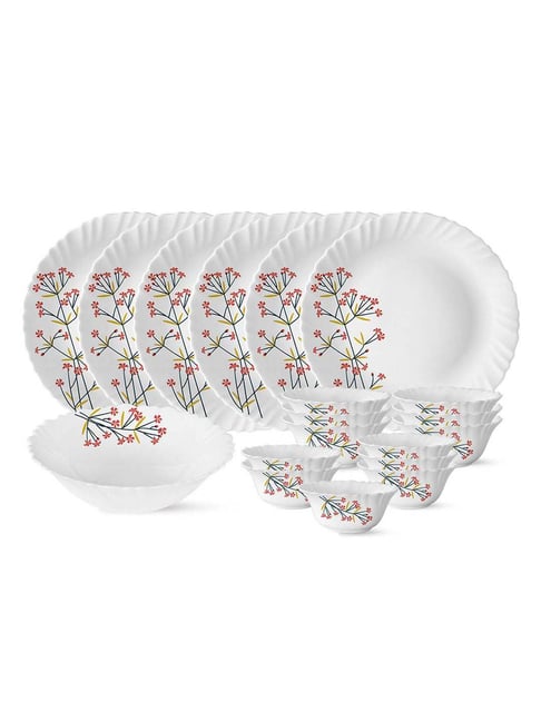 Larah by Borosil Silk Series Red Bud 19 Piece Opalware Dinner Set