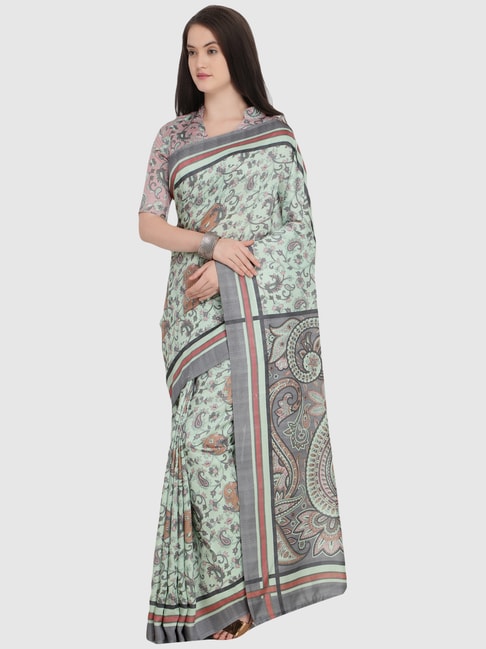 Saree Mall Green Paisley Printed Saree With Unstitched Blouse Price in India