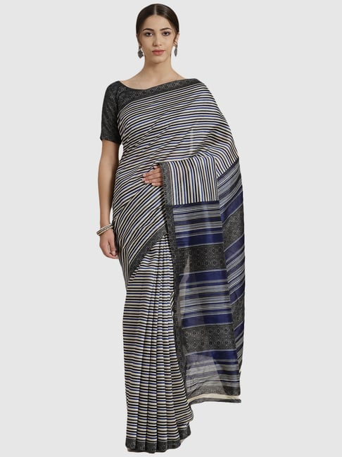 Saree Mall Multicolored Striped Saree With Unstitched Blouse Price in India
