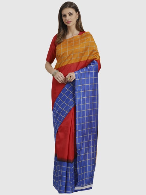 Saree Mall Multicolored Chequered Saree With Unstitched Blouse Price in India