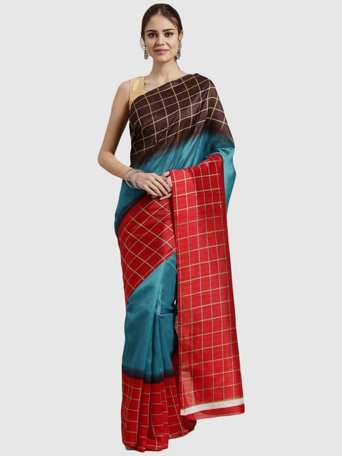 Saree Mall Multicolored Chequered Saree With Unstitched Blouse Price in India