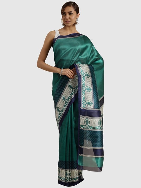 Saree Mall Green Printed Saree With Unstitched Blouse Price in India