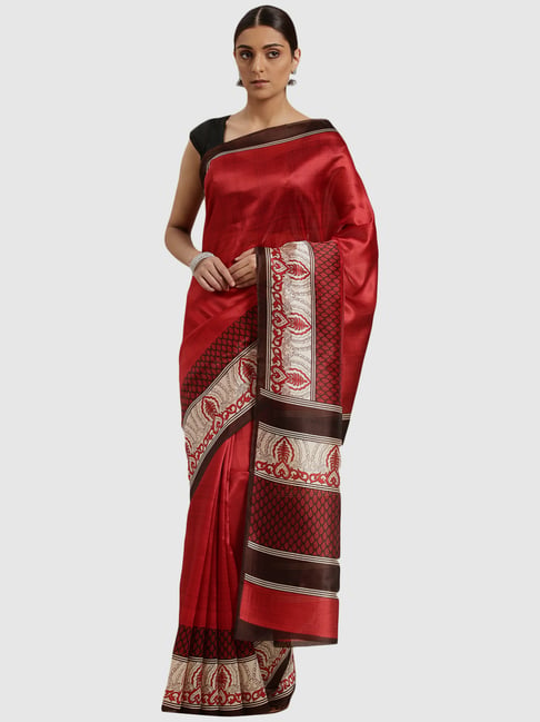 Saree Mall Maroon Printed Saree With Unstitched Blouse Price in India