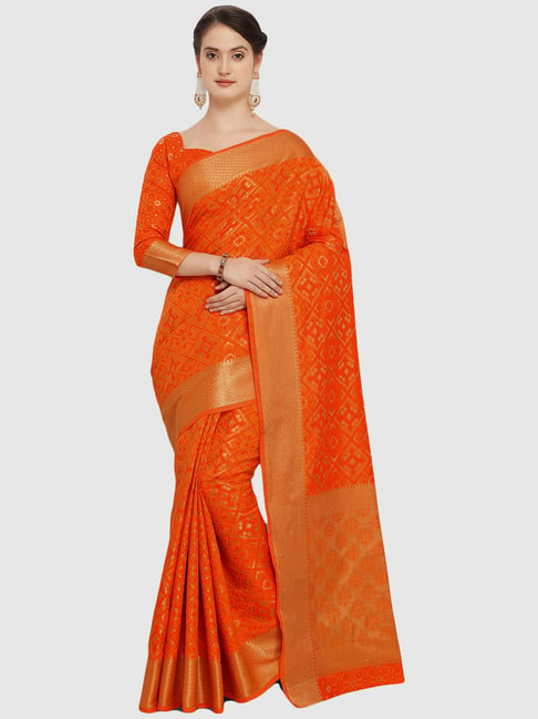 Saree Mall Orange Woven Saree With Unstitched Blouse Price in India