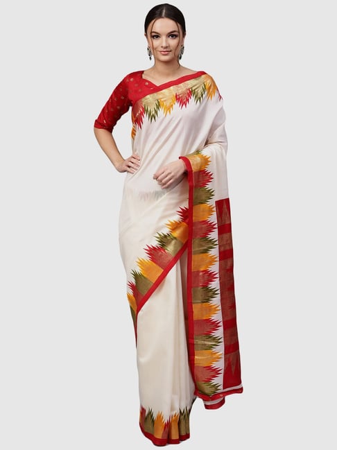 Buy Likha White Liva Jacquard Textured Zari Saree With Unstitched Blouse  LIKSAR31 (Free Size) Online