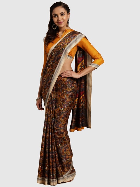 Saree Mall Yellow Paisley Printed Saree With Unstitched Blouse Price in India