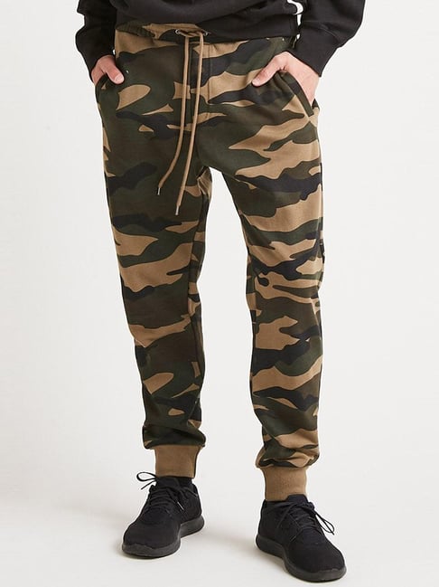 Buy Forever 21 Olive Green Regular Fit Camouflage Joggers for Mens
