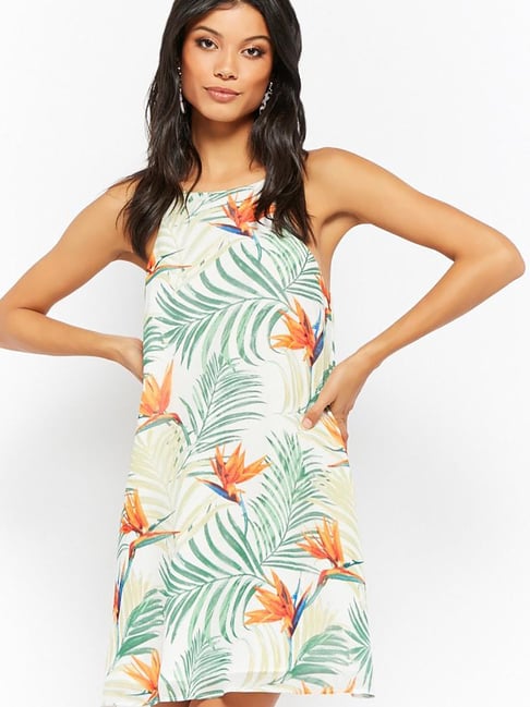 Buy Forever 21 White Green Tropical Print Dress for Women Online