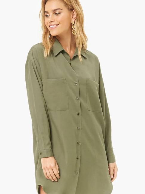 Forever 21 Olive Regular Fit Shirt Dress Price in India