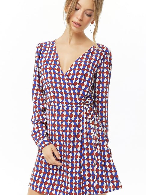 Buy Forever 21 Multicolor Geometric Print Wrap Dress for Women