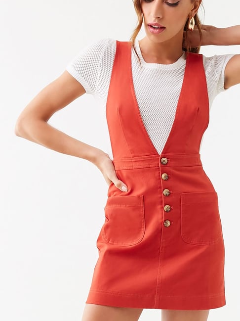 red denim pinafore dress Denim Co. Women's Red Corduroy Pinafore Dress 12