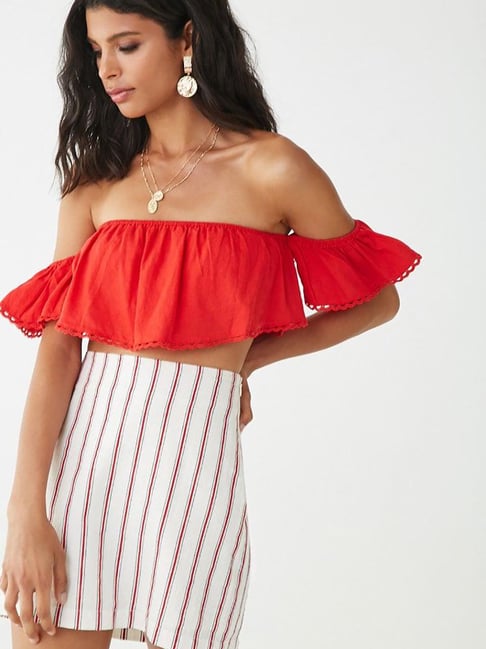 Buy Forever 21 Ivory Red Striped Skirt for Women Online Tata CLiQ