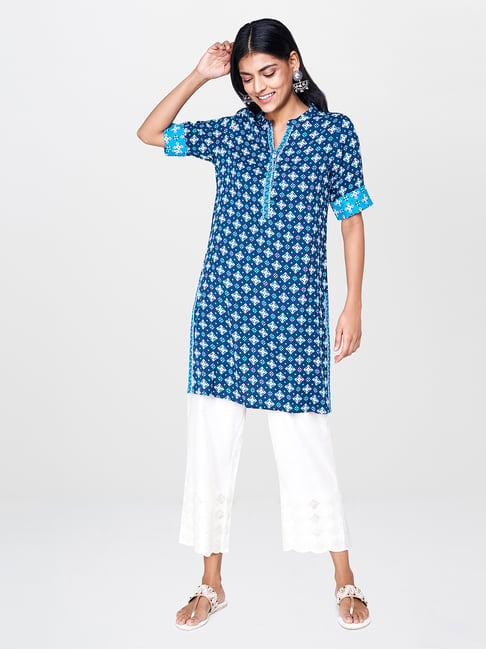 Global Desi Dark Blue Printed Tunic