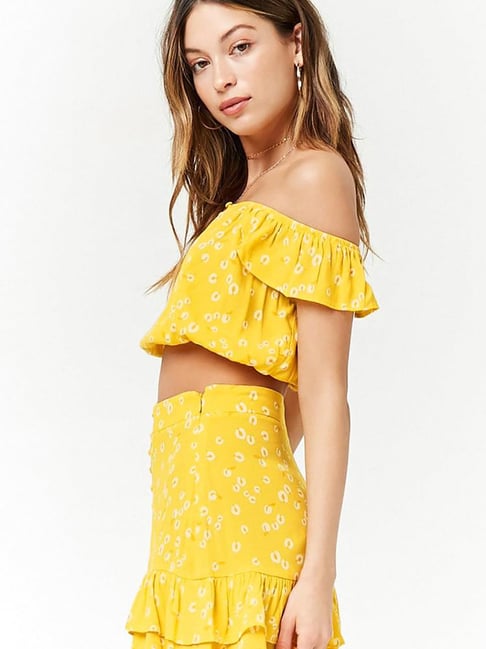 Buy Forever 21 Yellow Ivory Floral Print Crop Top for Women Online Tata CLiQ