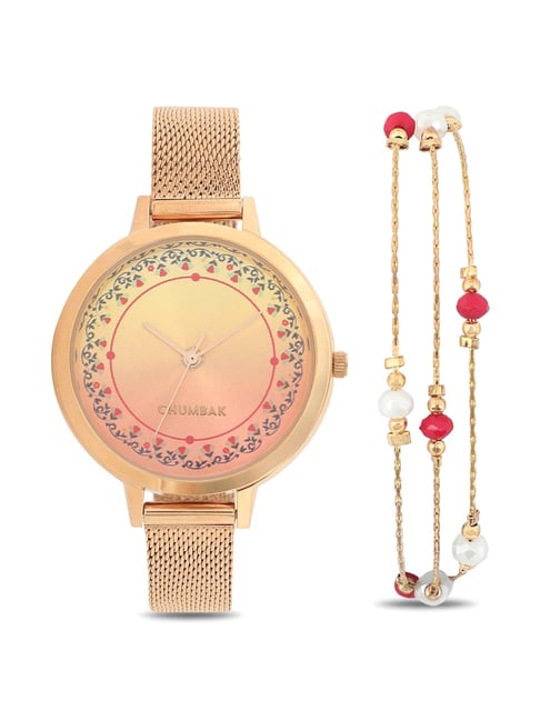 Chumbak QN5 Vintage Classic Ombre Analog Watch for Women with Bracelet Set Combo