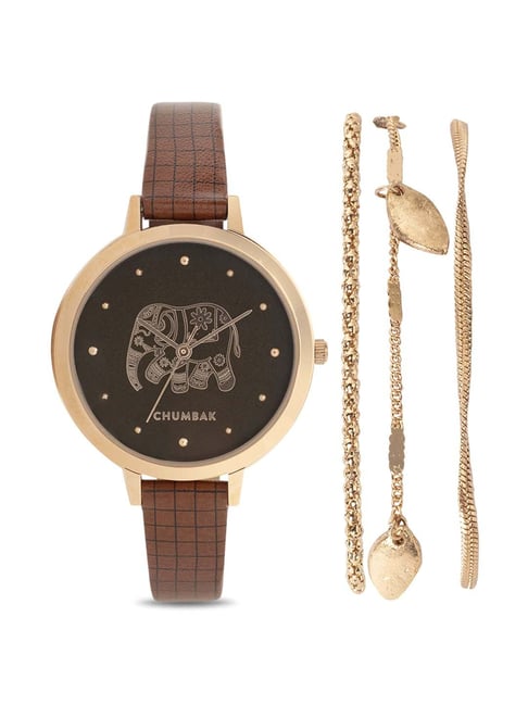 Chumbak UY3 Fantastical Elephant Analog Watch for Women with Bracelet Set Combo