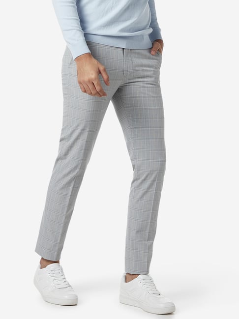 Buy WES Formals by Westside Light Grey Ultra-Slim Crop Trousers