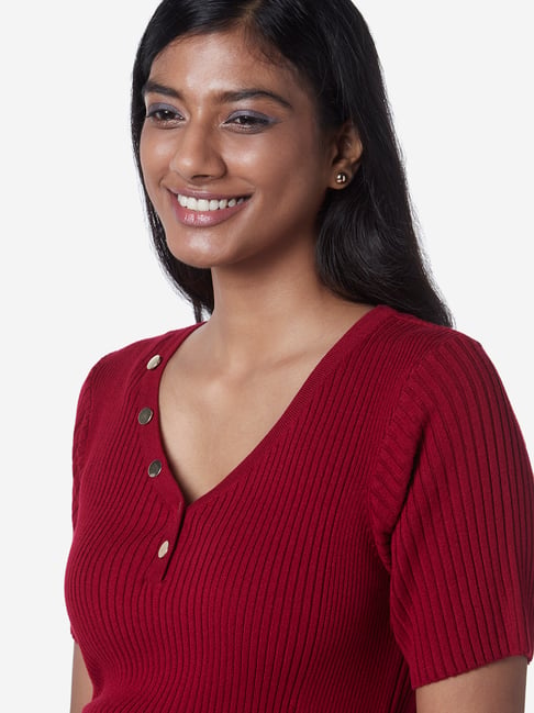 Buy Wardrobe by Westside Maroon Ribbed Top for Women Online @ Tata