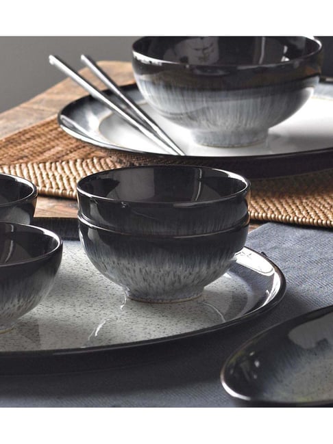 Buy DENBY Halo Black White Stoneware Rice Bowl (480 ml) Set of