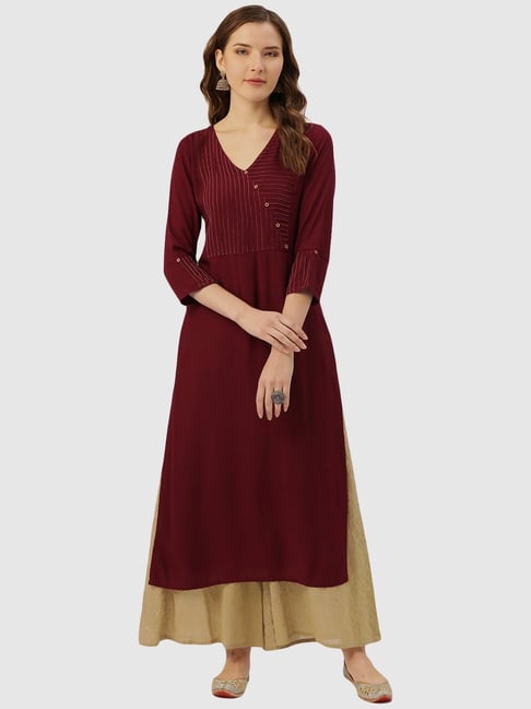 Jaipur Kurti Maroon Cotton Straight Kurta Price in India