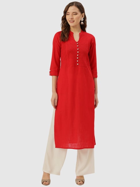 Gift Of Red With Cute Pockets Cotton Kurti Set – Monamaar