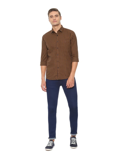 Black And Camel Colours Combination Wool And Elastane Fabrics With Check  Patterned Design Casual Super Slim Mens Trousers
