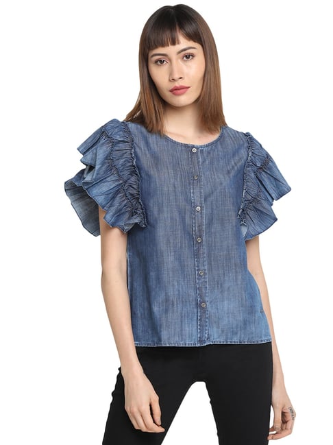 Pepe Jeans Blue Regular Fit Top Price in India