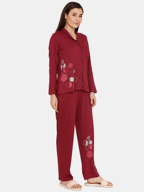 Buy Zivame Maroon Printed Top Pyjama Set for Women Online Tata