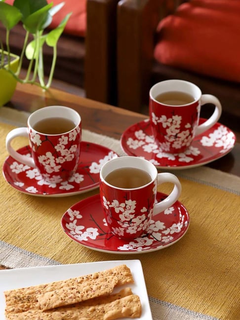 Buy Devnow Mia Blossom Red Ceramic Tea Set at Best Price Tata CLiQ