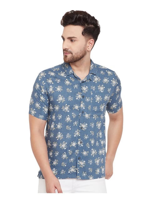 Even Blue Slim Fit Printed Shirt