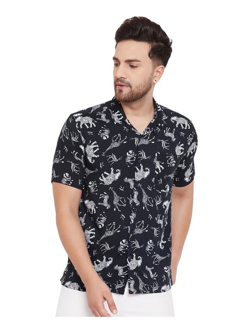 Even Black Slim Fit Printed Shirt