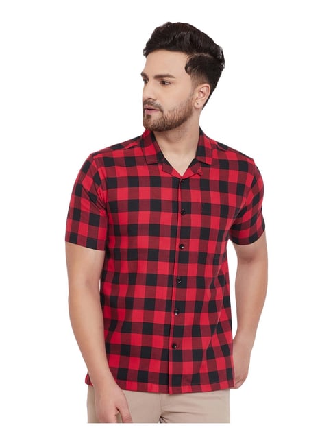 red and black checked shirt mens online