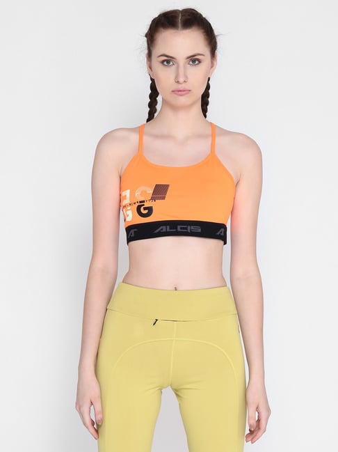 Dynamic Yoga Reversible Sports Bra - Plain/Print Brown/Orange
