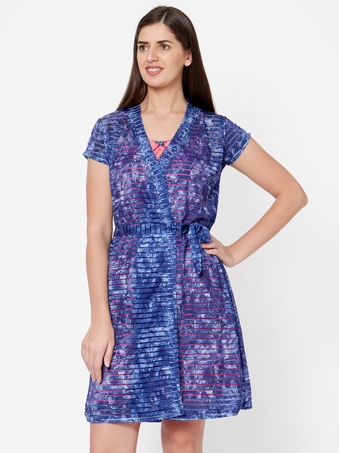 Buy Juliet Blue Printed Short Nighty With Robes for Women Online @ Tata CLiQ