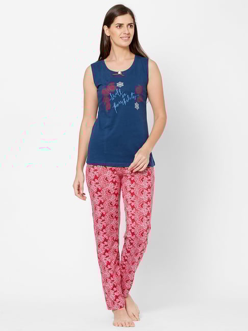 Buy Juliet Blue Red Graphic Print Top With Pyjamas for Women