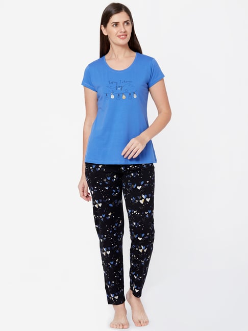 Buy Juliet Blue Black Graphic Print T-Shirt With Pyjamas for