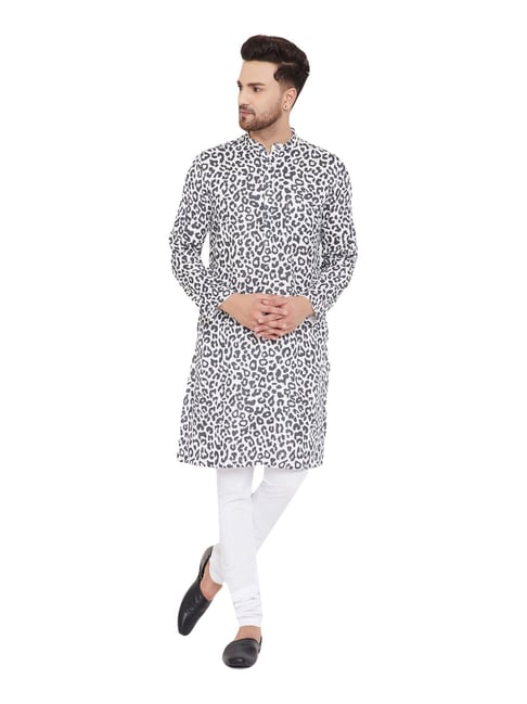 Even Black & White Cotton Regular Fit Printed Kurta