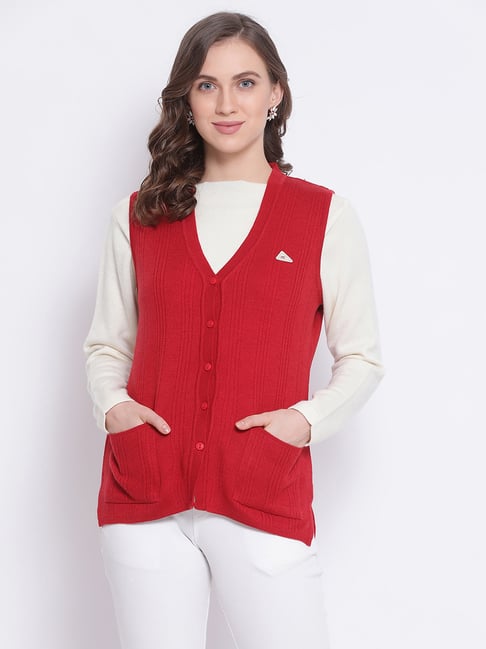 red cardigan vest