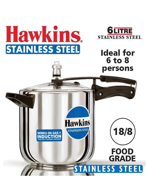 Hawkins Silver Stainless Steel 6 L Induction Based Pressure Cooker – Set of 1