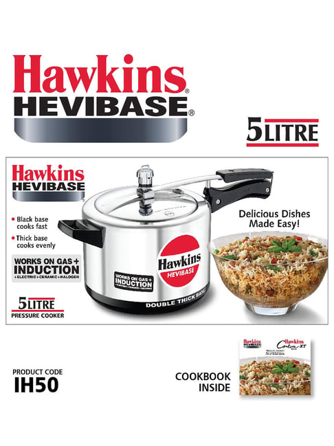 Hawkins Contura Hard Anodized Induction Compatible Extra Thick Base Pressure  Cooker, Black, 5L by Hawkins 