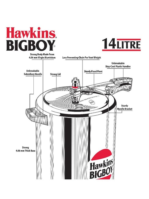 Hawkins E00 Bigboy Aluminium Pressure Cooker - 14 Litres