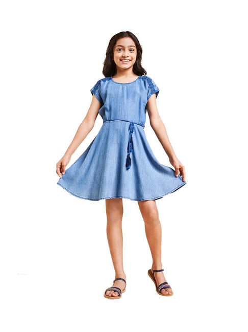 Buy AASK Polyester Sky Blue Color Pleated & Solid Round Neck Dress With Belt|  Dress for women| Party Dress| Dresses| Stylish Dress| | New Collection  Online at Best Prices in India - JioMart.
